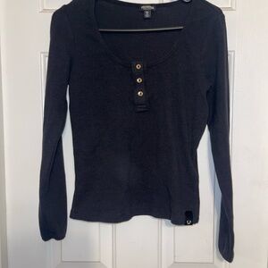 True Religion Black Long Sleeve Top with Gold Accents